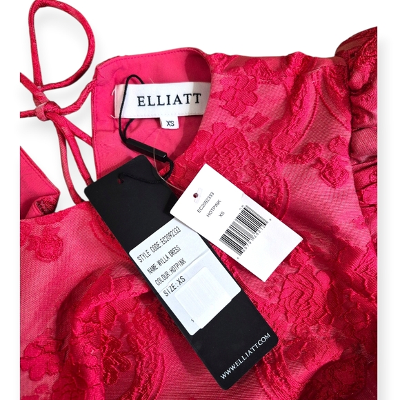 ELLIATT Wylla Dress Hot Pink Puff Sleeve Ruffle Mini Dress Tie Back XS - Picture 8 of 11